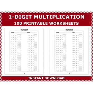 1 digit by 1 digit multiplication worksheets. Math drills digital download. Single digit multiplication worksheets by ACMinimalist