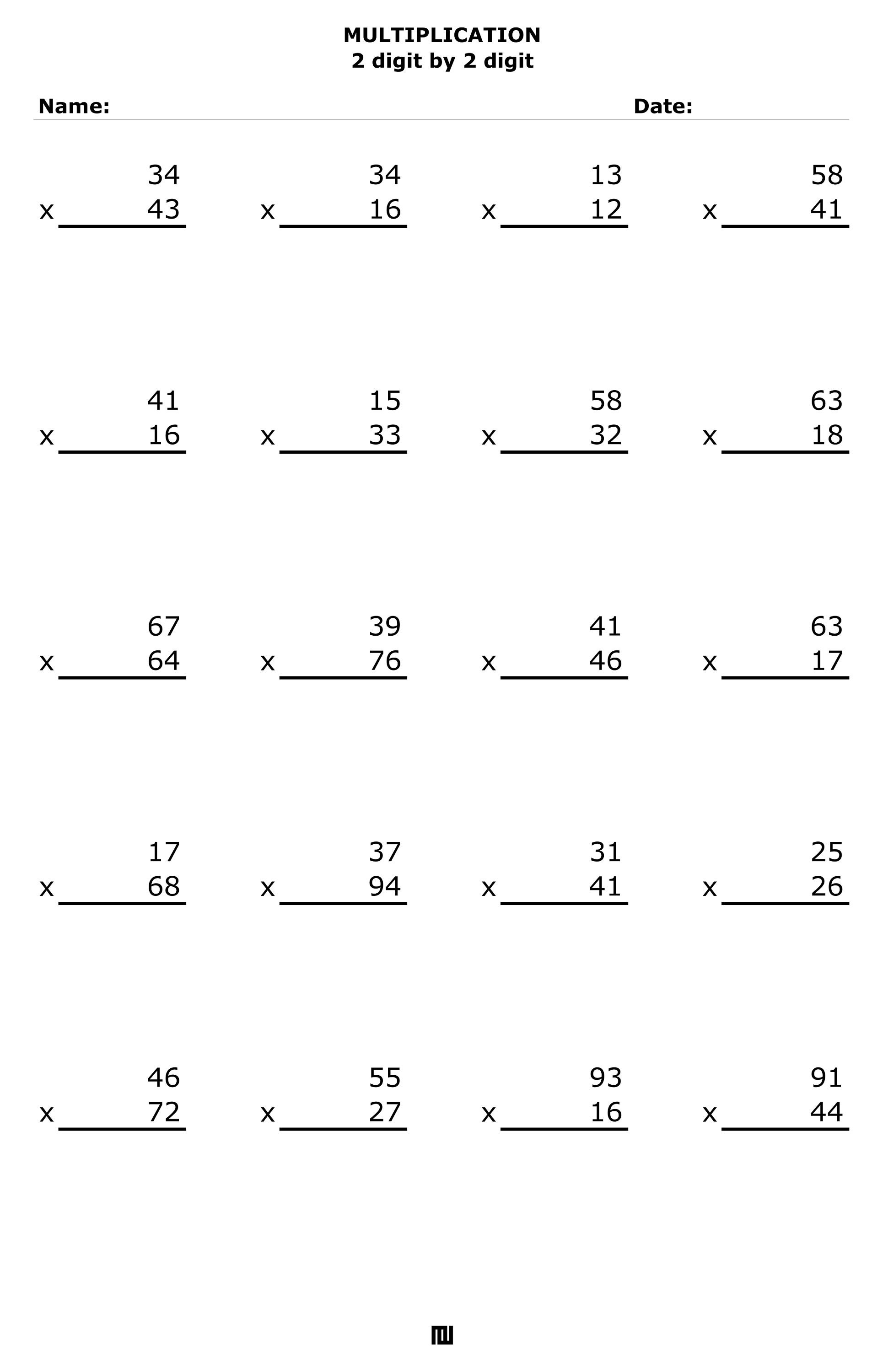 Multiplication 2 Digit By 2 Digit Worksheet With Answers