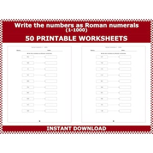 Roman Numerals I-M Worksheets: Arabic to Roman Conversion (Digital Download)
