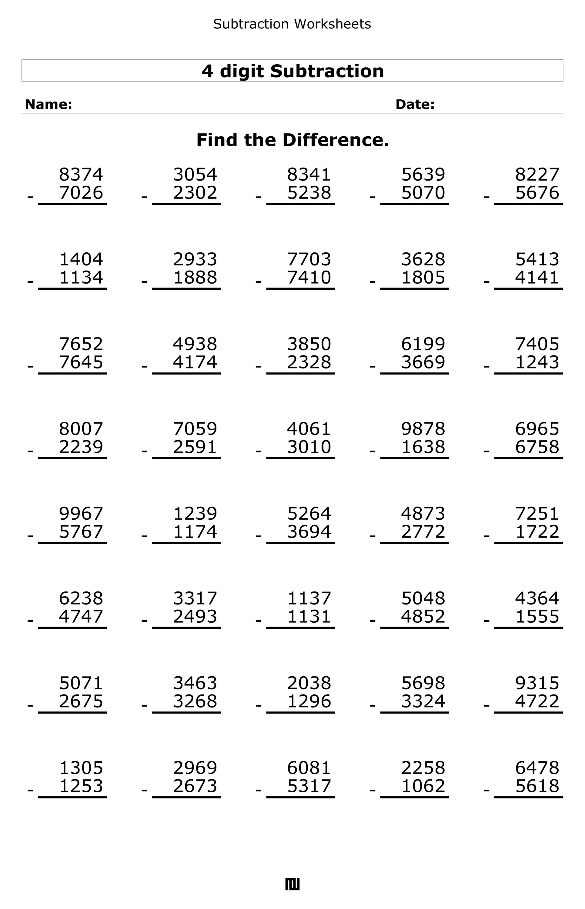 4 Digit Subtraction Worksheets 4 Digit Minus 4 Digit Subtraction 4 Digit Subtraction Worksheets 4 Digit Minus 4 Digit Subtraction