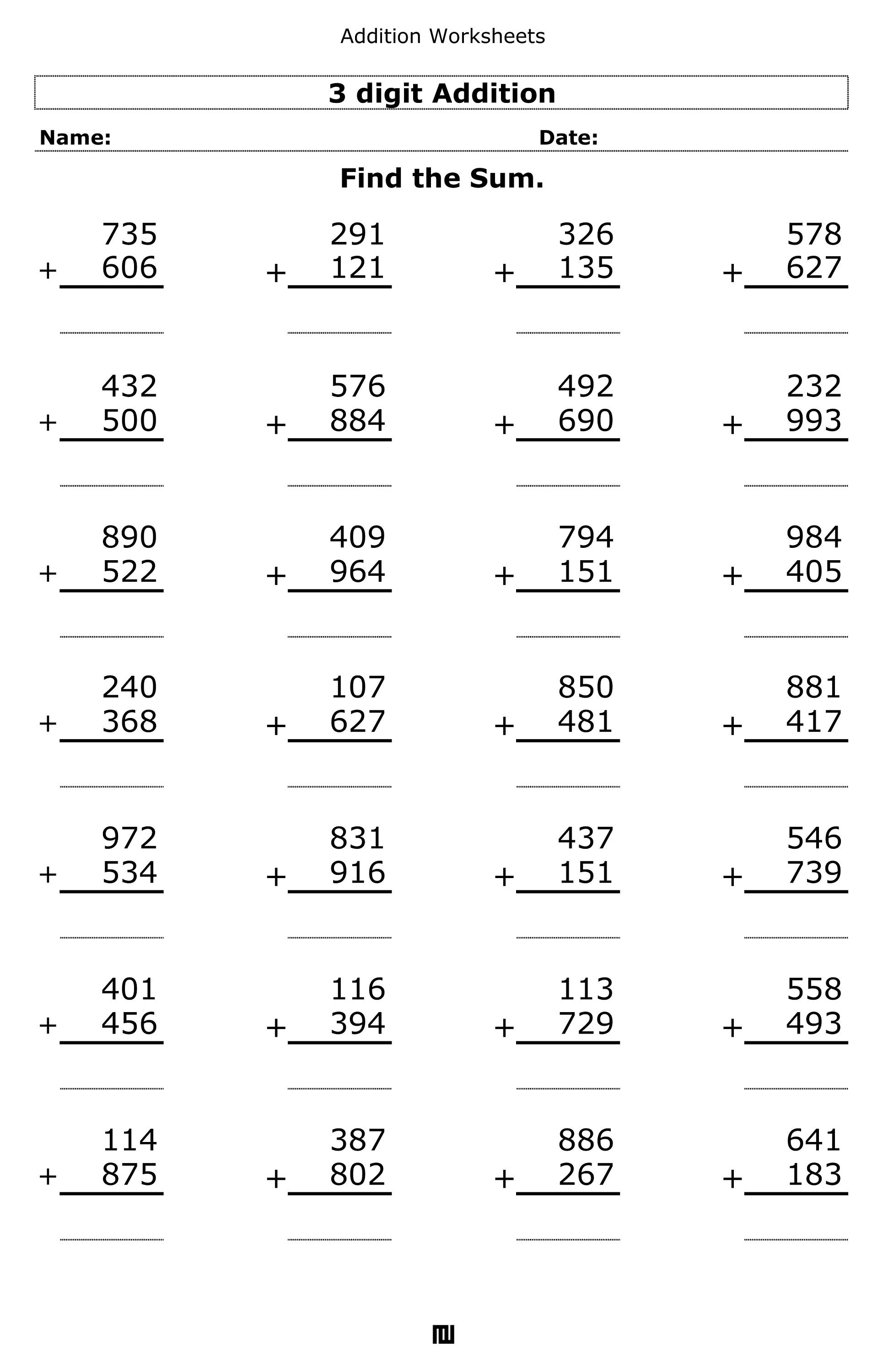 3 digit addition worksheets 2nd grade 3rd grade math worksheets 3