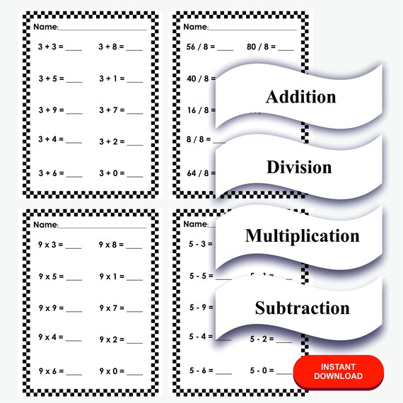 Addition Division Multiplication Subtraction Printable | Etsy
