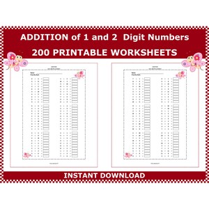 Suma de 1 dígito más 1 dígito. Suma de 2 dígitos más 1 dígito. Hojas de trabajo de suma imprimibles con números de 1 y 2 dígitos de ACMinimalist.