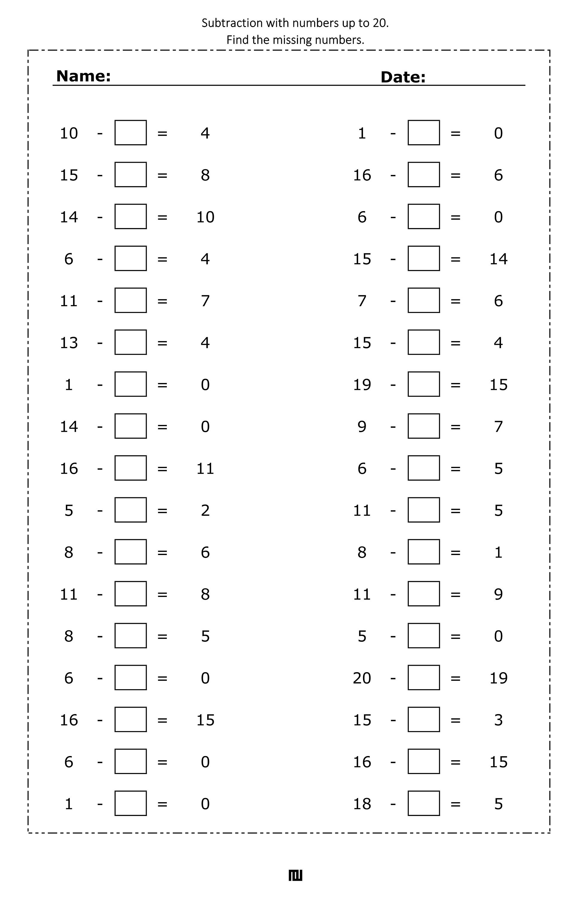 subtraction-with-numbers-up-to-20-find-the-missing-numbers-mental
