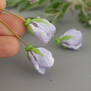Lampwork glass beads 1pc  Purple flower bead jewelry making glass flower beads handmade glass floral buds for earrings, necklace, DIY kit