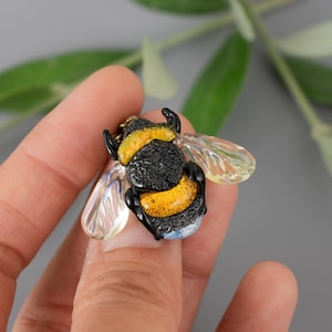 Gold bumble Bee necklace Dichroic glass pendant Lampwork bumblebee Charm jewelry women Murano glass Handmade bee necklace gift mother FS