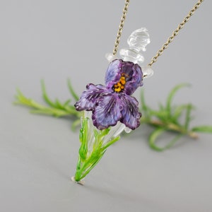 Collier flacon de parfum Pendentif aromathérapie Fleur d'iris Cadeau diffuseur d'huiles essentielles Médaillon d'huile du zodiaque Pendentif fruit en verre au chalumeau FS