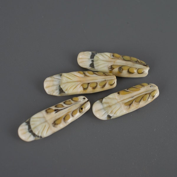 Owl wing beads 1 pair (2 wings) Lampwork glass beads for jewelry making Focal lampwork beads for necklace bird wing feather glass