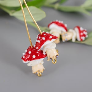 Mushroom beads Glass beads jewelry making 1pc Lampwork glass beads handmade Mushroom bead earrings bracelet Murano glass fused stained glass