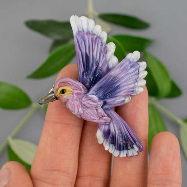 Collier colibri Collier oiseau violet Fait à la main Lampe en verre colibri bijoux murano verre émail pendentif colibri cadeau art décor