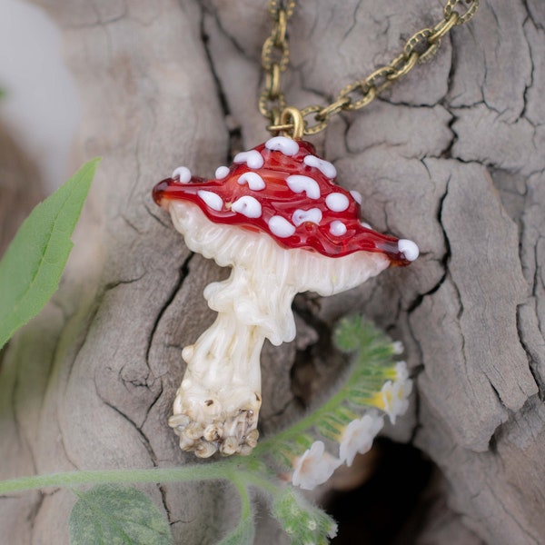 Mushroom necklace Halloween jewelry Witch pendant witchcraft jewelry glass mushroom lampwork gift for friend