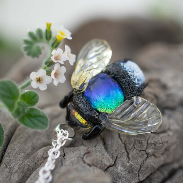 Bee necklace blue Bumble bee pendant mother daughter gift sister necklace thank you gift queen bee jewelry  bridal shower gift handmade FS