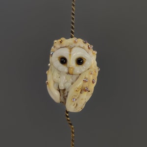 Owl cabochon 1 bead Lampwork glass beads jewelry making Owl face beads Focal lampwork beads necklace porclain animal bird beads Owl cabochon