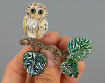 Bird pin brooch Handmade Owl brooch Glass owl jewelry animal pin Bird jewelry glass enamel pin Murano glass gift idea Stained blown glass