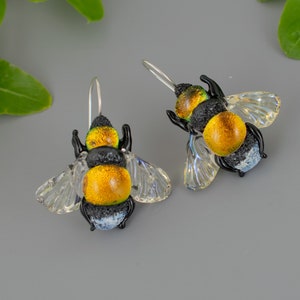 Dangle Bee earrings for women Bee jewelry birthsday gift girlfriend unique dainty Bee earrings lampwork dichroic glass sterling silver image 8