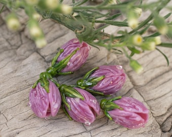 Lampwork glass beads 1pc  Pink flower bead for your jewelry, handmade glass flower buds for earrings, necklace, DIY kit