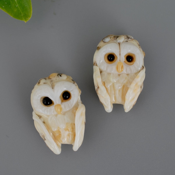 Lampwork glass beads for jewelry making 1 piece Owl face wing beads Focal lampwork beads for necklace, ivory color jewelry finding supplies