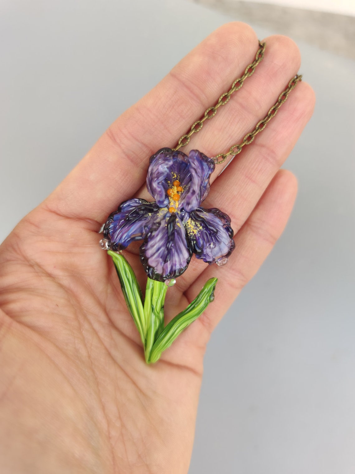 Purple Iris Flower Necklace Personalized Gifts Flower Necklace Etsy