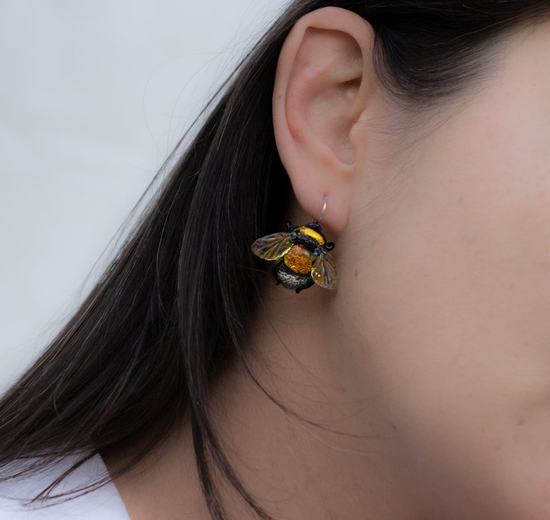 Cottagecore bee earrings for women image 6