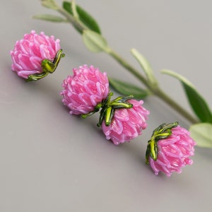 Clover glass beads Pink flower beads jewelry making 1pc Lampwork glass beads flower beads earrings bracelet Murano glass beads jewelry