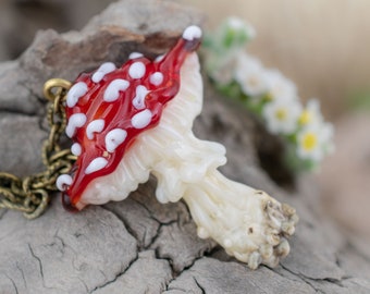 Mushroom necklace Halloween jewelry Witch pendant witchcraft jewelry glass mushroom lampwork gift for friend