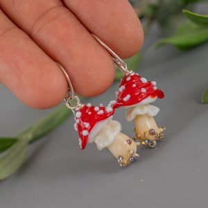 Cottagecore earrings glass Mushroom earrings jewelry mushroom crystal decor Lampwork mushroom beads Withc earrings Withccraft Cottagecor art