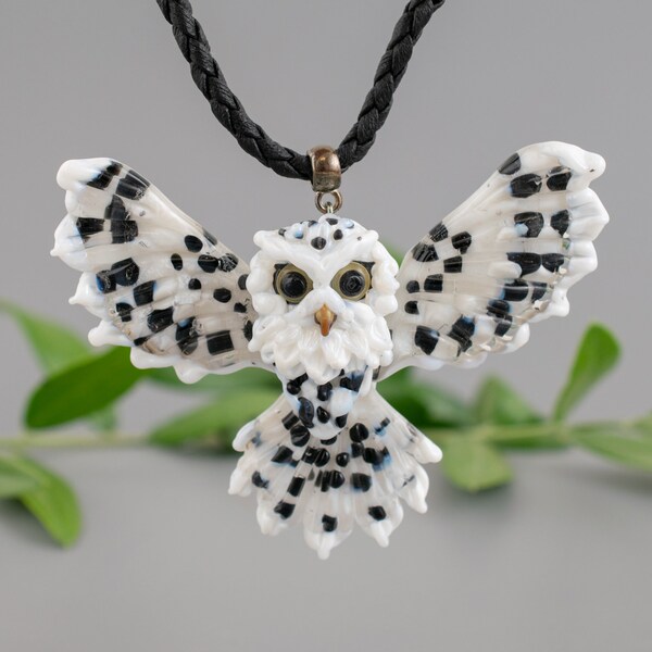 Glass owl necklace Lamwork owl jewelry Handmade owl gift face wing Bird necklace Animal pendant Totem indian necklace glass birds jewelry