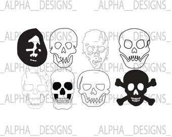 Skulls svg Digital Download - Various Skulls, Halloween, Scary. Horror