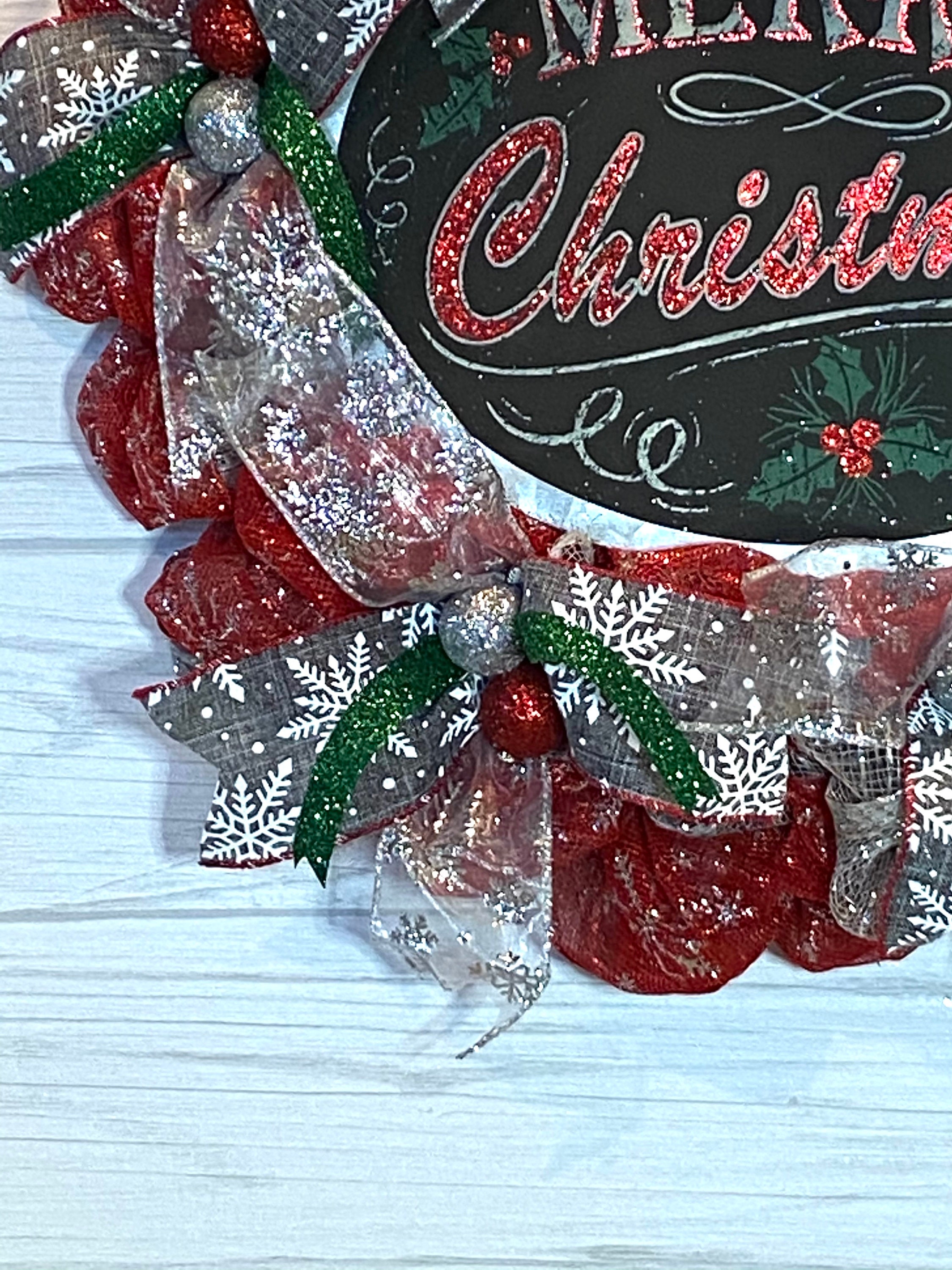 Merry Christmas Metal Sign Wreath Etsy