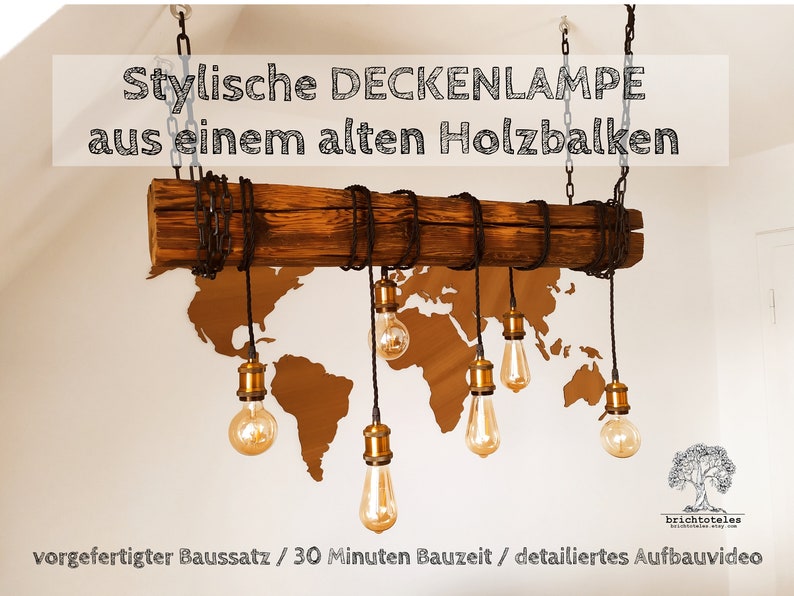 SALE Deckenlampe aus alten Holzbalken in 30 Min zum Selberbauen Farben Holzlampe Lampe Hängelampe Licht Decke Wohnzimmer Holz Balkenlampe Bild 1