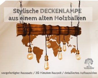 ABVERKAUF Deckenlampe aus Holzbalken in 30 Min zum Selberbauen Farben Holzlampe Lampe Hängelampe Licht Decke Wohnzimmer Holz Balkenlampe