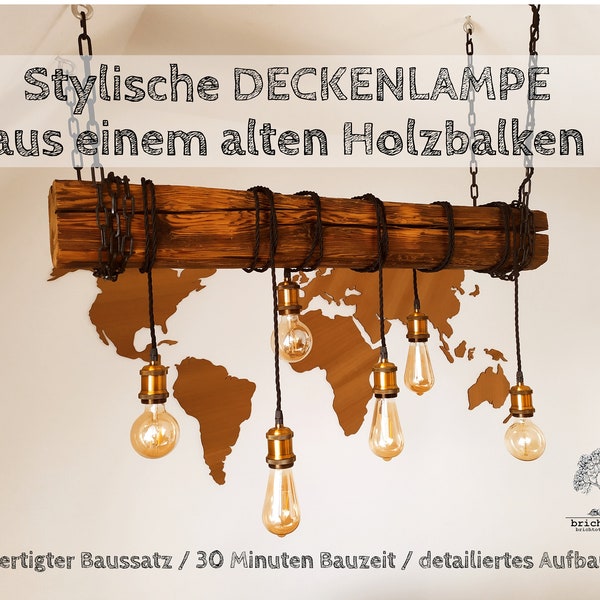 ABVERKAUF Deckenlampe aus Holzbalken in 30 Min zum Selberbauen Farben Holzlampe Lampe Hängelampe Licht Decke Wohnzimmer Holz Balkenlampe