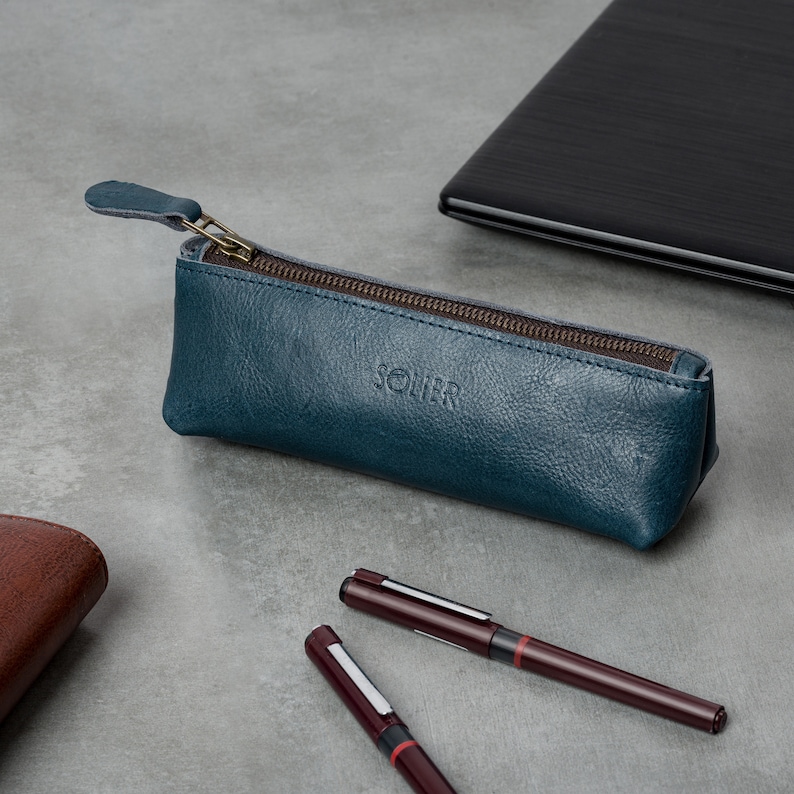 Pen Case Leather Pencil Case Gift Office Accessories SA51 Solier NAVY