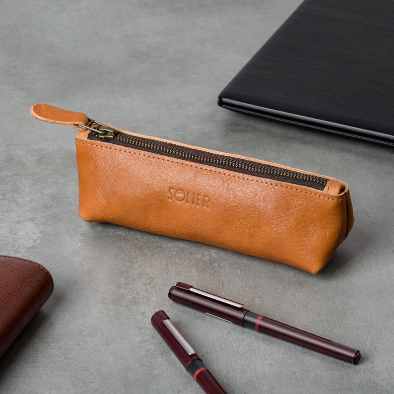 Pen Case Leather Pencil Case Gift Office Accessories SA51 Solier CAMEL