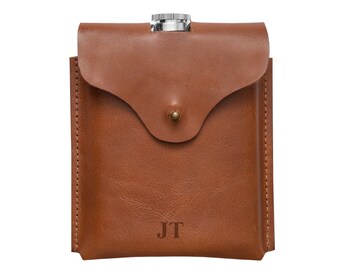 Gift set: leather personalised case with a flask