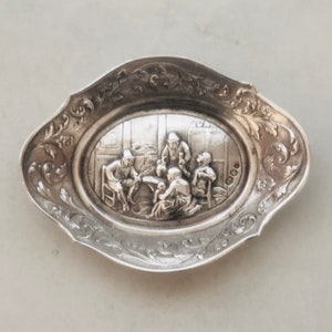 Vintage Dutch Silver Pin Tray with Tavern Scene, 1932