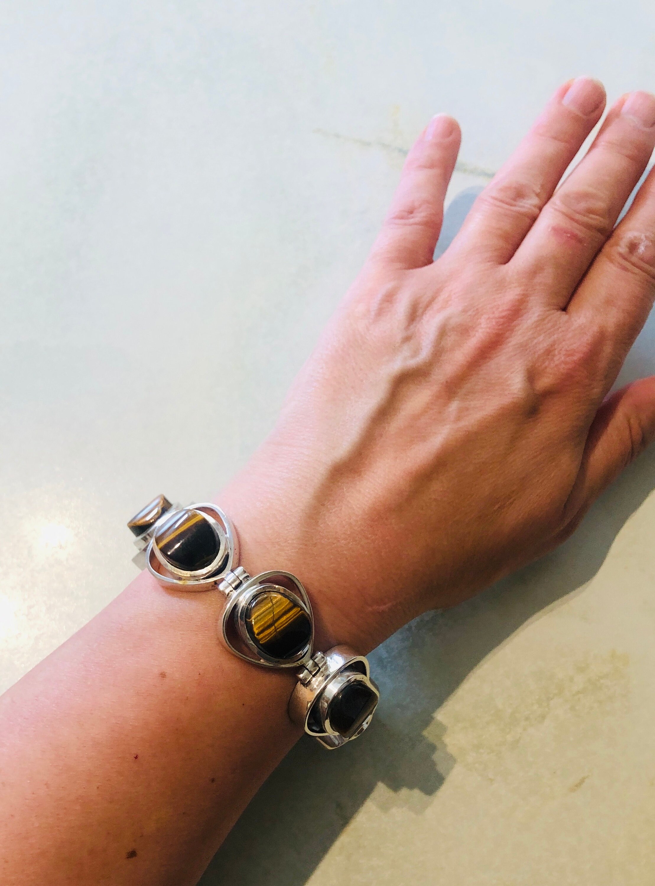 SILVER925 TIGER EYE BRACELET/シルバー/ブレスレット Natural Tiger's Eye Bracelet in 925 Sterling Silver
