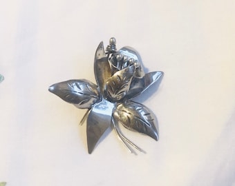 Naturalistische Sterling Silber Lilie Brosche, Vintage Mexikanisch