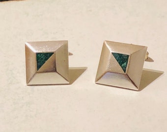 Mexikanische Manschettenknöpfe aus Sterling Silber und Malachit