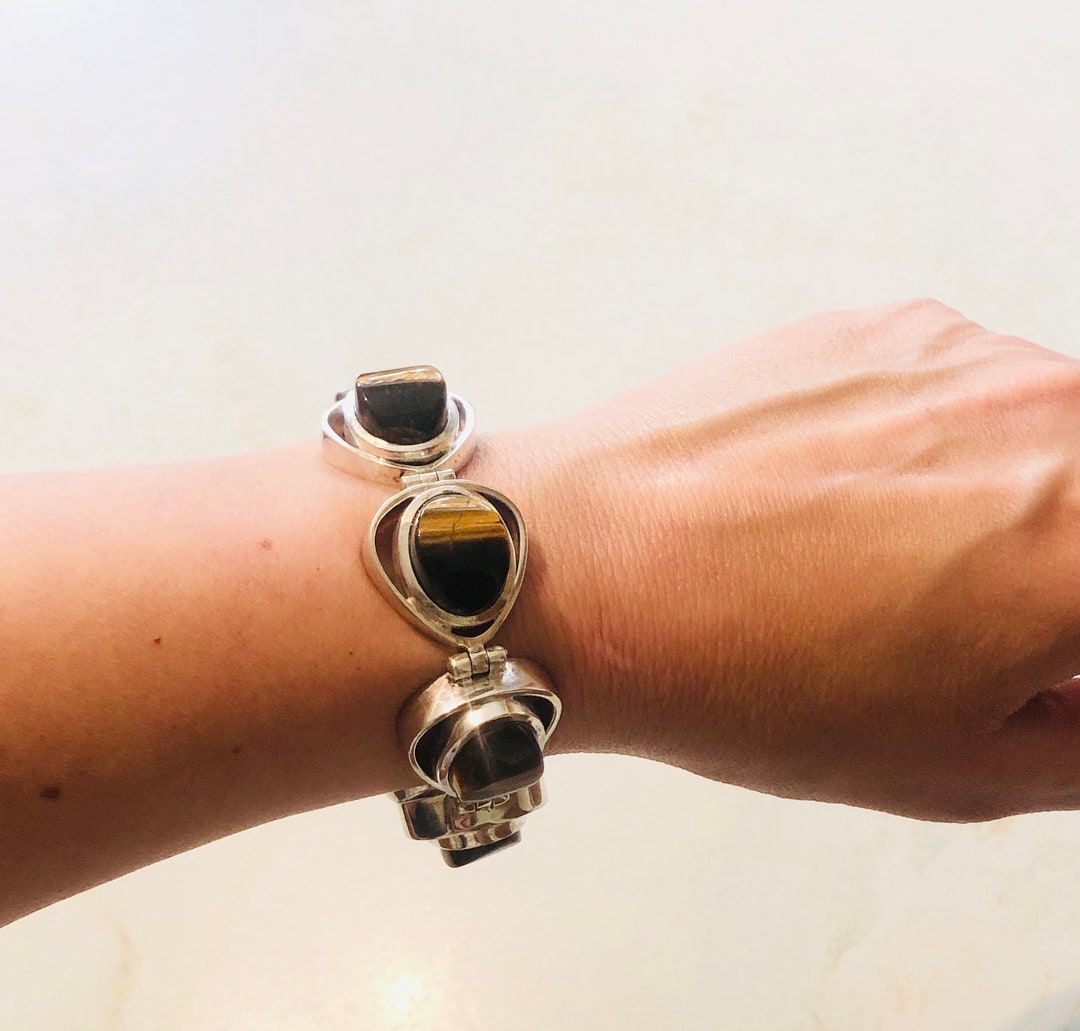Heavy Silver and Tiger's Eye Bracelet - Etsy