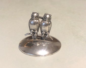 Sterling Silber Doppel-Eulen-Speisekartenhalter, 1926