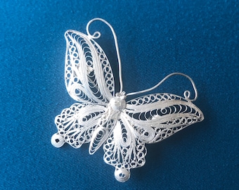 Sterling Silber Filigree Schmetterling Brosche