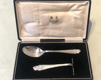 Vintage Raj Era Indian Silber Baby Schieber und Löffel Set