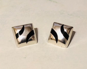Vintage Mexican Sterling Silver and Onyx Earrings