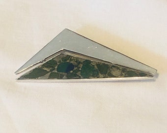 Mexikanische Designer Silber Brosche mit Moosachat besetzt