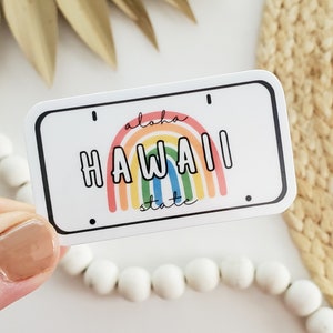 HAWAII License plate Sticker Waterproof Laptop sticker for journal sticker for water bottle Hawaiian 808 state retro hippy sticker Teokaikoa