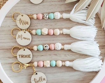 Name Bead Tassel Keychain | Personalized Boho keychain | Name keychain | Teacher Gift | Custom Keychain | Tassel keychain | Teokiakoa| Texas