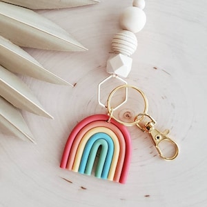 Rainbow charm lanyard | Cute teacher lanyard | Colorful rainbow necklace | Clay rainbow | badge holder | Boho rainbow lanyard | Teokaikoa