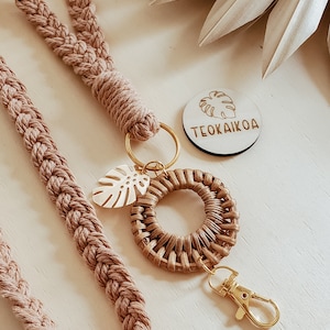 MACRAME RATTAN LANYARD | Boho lanyard | Rattan charm | boho teacher lanyard | Rattan necklace | badge holder | Key holder | Teokaikoa