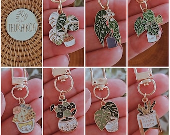 Llavero de esmalte con forma de planta / Hoja de monstera, dijes de plantas en maceta, accesorio para bolso estilo boho